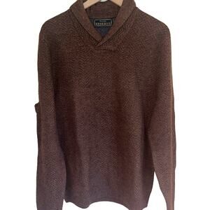Jos A. Bank Reserve Mens Brown Wool Sweater Large Collared Wavy Knit Fall Autumn